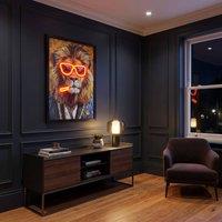 HOME LUXE INTERIOR Framed Cool Lion LED Neon Light Canvas Wall Art Home Decor - 40x60cm | Size: 40x60 cm