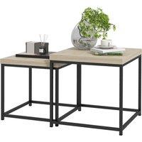 HOMCOM Coffee Table Set of 2, Nest of Tables with 3.5cm Thick Tabletop, Oak in Light Oak