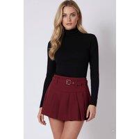 STYLEWISE Women's Pleated Belted - Mini A-Line - Tennis Skort in Wine | Size: 8