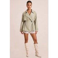 Rebellious Fashion Women's Kylie Cinched Waist Toggle Detail Trench Coat in Stone | Size: 10