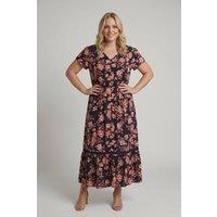 Izabel London Women's Curve Lace Tiered Cap Sleeve Maxi Dress in Navy | Size: 20