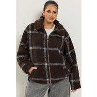 Yours Women's Check Borg Fleece in Chocolate | Size: 12