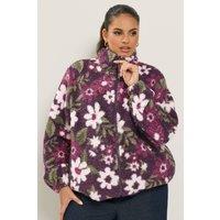 Yours Women's Floral Borg Fleece Jacket in Purple | Size: 22-24