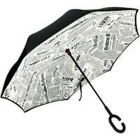 KDMD Women's Newspaper Print Reverse Folding Inverted Umbrella