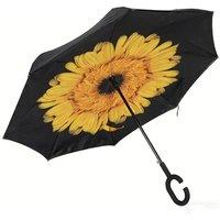 KDMD Women's Sunflower Print Reverse Folding Inverted Umbrella in Black