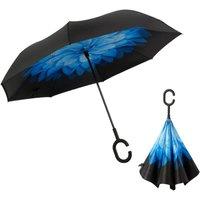 KDMD Women's Blue Daisy Print Reverse Folding Inverted Umbrella