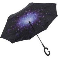 KDMD Women's Starry Sky Print Reverse Folding Inverted Umbrella in Black