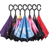 KDMD Women's 80cm Double Layer Inverted Reverse Umbrella with C Handle