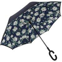 KDMD Women's Lily Print Reverse Folding Inverted Umbrella, Windproof UV Protection in Navy