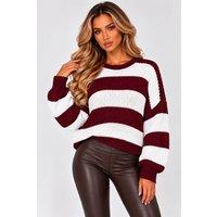 STYLEWISE Women's Colour Block Knitted - Oversized Cropped - Jumper in Wine | Size: S/M