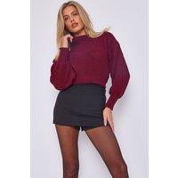 STYLEWISE Women's Plain Knitted - Oversized Fit - Cropped Jumper in Wine | Size: S/M