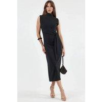 Busem Women's Midi Dress with Tie Detail in Black | Size: Large