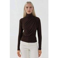 Hiccup Women's Elegant Soft Touch Long Sleeve Knitted Top in Chocolate | Size: Large