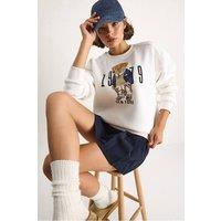 Bianco Lucci Women's Relaxed Fit Printed Crew Neck Sweatshirt in White | Size: Medium