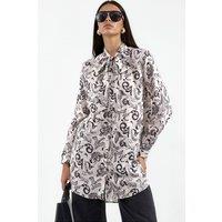 Big Dart Women's Long Floral Viscose Shirt in Cream | Size: Medium