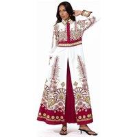 MSN Collection Women's Shirt-Collar Maxi Dress in Red | Size: XL