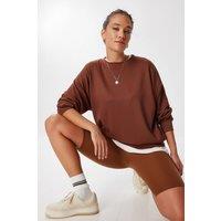 Happiness Istanbul Women's Cotton Sweatshirt in Brown | Size: Small