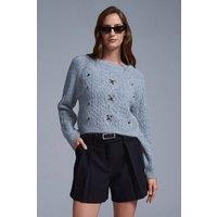 Dilvin Women's Cable Knit Sweater in Light Grey