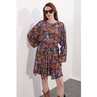 Big Dart Women's Floral Long Sleeve Belted Mini Dress | Size: Large