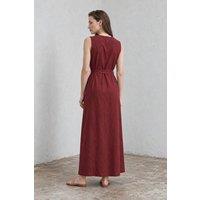 MyFashion Women's Belted Sleeveless Maxi Dress with Crew Neck in Burgundy | Size: Small