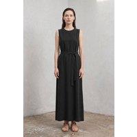 MyFashion Women's Belted Sleeveless Maxi Dress with Crew Neck in Black | Size: Small