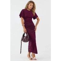 Busem Women's Solid Crew Neck Bodycon Midi Dress in Burgundy | Size: Large