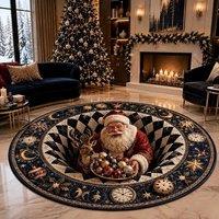 YnysTec Christmas Decorations 3D Rug Xmas Optical Illusion Santa Claus Mat in Black | Size: 60 cm x 65 cm