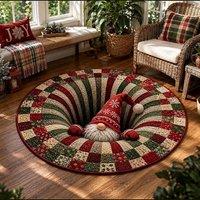 YnysTec Christmas Decorations 3D Rug Xmas Optical Illusion Santa Claus Mat in Dark Red | Size: 60 cm x 65 cm
