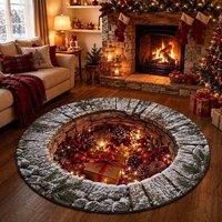 YnysTec Christmas Decorations 3D Rug Xmas Optical Illusion Santa Claus Mat in Bottle Green | Size: 100 cm x 100 cm