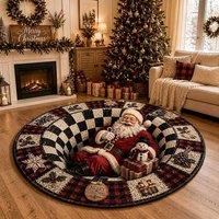 YnysTec Christmas Decorations 3D Rug Xmas Optical Illusion Santa Claus Mat in Burgundy | Size: 100 cm x 100 cm