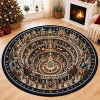YnysTec Christmas Decorations 3D Rug Xmas Optical Illusion Santa Claus Mat in Dark Navy | Size: 100 cm x 100 cm