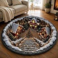 YnysTec Christmas Decorations 3D Rug Xmas Optical Illusion Santa Claus Mat in Cool White | Size: 100 cm x 100 cm