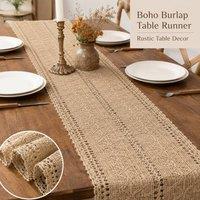 YnysTec Boho Rustic Burlap Table Runner Vintage Jute Dining Table Decor Mat in Brown | Size: 30 cm x 50 cm