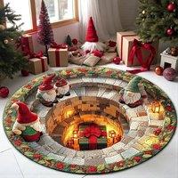 YnysTec Circle Round Rug Christmas 3D Printed Illusion Carpet Anti Slip Mat in Light Green | Size: 80 cm x 80 cm