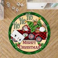 YnysTec Circle Round Rug Christmas 3D Printed Illusion Carpet Anti Slip Mat in Bright Green | Size: 60 cm x 65 cm