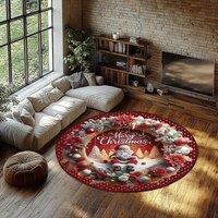 YnysTec Circle Round Rug Christmas 3D Printed Illusion Carpet Anti Slip Mat in Dark Red | Size: 80 cm x 80 cm