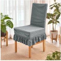 Living and Home Textured Jacquard Dining Chair Cover with Ruffled Hem in Grey