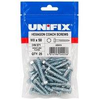 Unifix Coach Screws Hexagon Head DIN 571 BZP pack of 25- M8 x 50 - Box of 125 in Silver