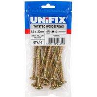 Unifix Twistec Woodscrews Flange Head Zyp Tx40 8.0 x 120mm in Gold