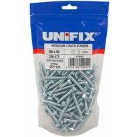 Unifix Coach Screws Hexagon Head DIN 571 BZP M6 x 50 - Box of 120 in Silver