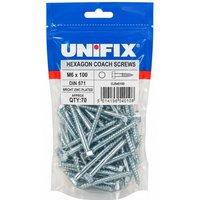Unifix Coach Screws Hexagon Head DIN 571 BZP M6 x 100 Bag of 70 - Box of 350 in Silver
