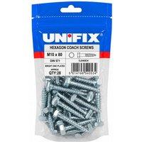 Unifix Coach Screws Hexagon Head DIN 571 BZP M10 x 80 Bag of 28 - Box of 140 in Silver