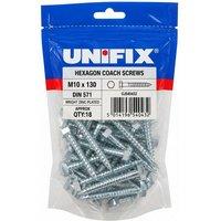 Unifix Coach Screws Hexagon Head DIN 571 BZP M10 x 130 Pack of 18 - Box of 90 in Silver