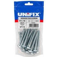 Unifix Coach Screws Hexagon Head M10 x 150 - Box of 80 in Silver