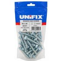 Unifix Coach Screws Hexagon Head DIN 571 BZP M12 x 80 Pack of 20 - Box of 100 in Silver