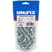 Unifix Coach Screws Hexagon Head BZP M12 x 150 - Box of 60 in Silver