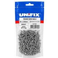 Unifix Bright Round Wire Nails 50 x 2.65mm - Box of 5 in Silver