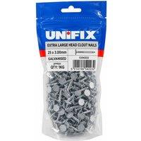 Unifix Galv Extra Large Head Clout Nails 25 x 3.00mm 1kg bag - Box of 5 in Metallic Silver