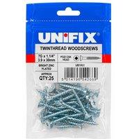 Unifix Twinthread Woodscrews Pozi Csk Head Bzp - 7G x 1.1/4 (3.9 x 30mm) in Silver