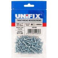 Unifix Twinthread Woodscrews Pozi Csk Head Bzp Ce - 10G X 1" (5.0 X in Silver
